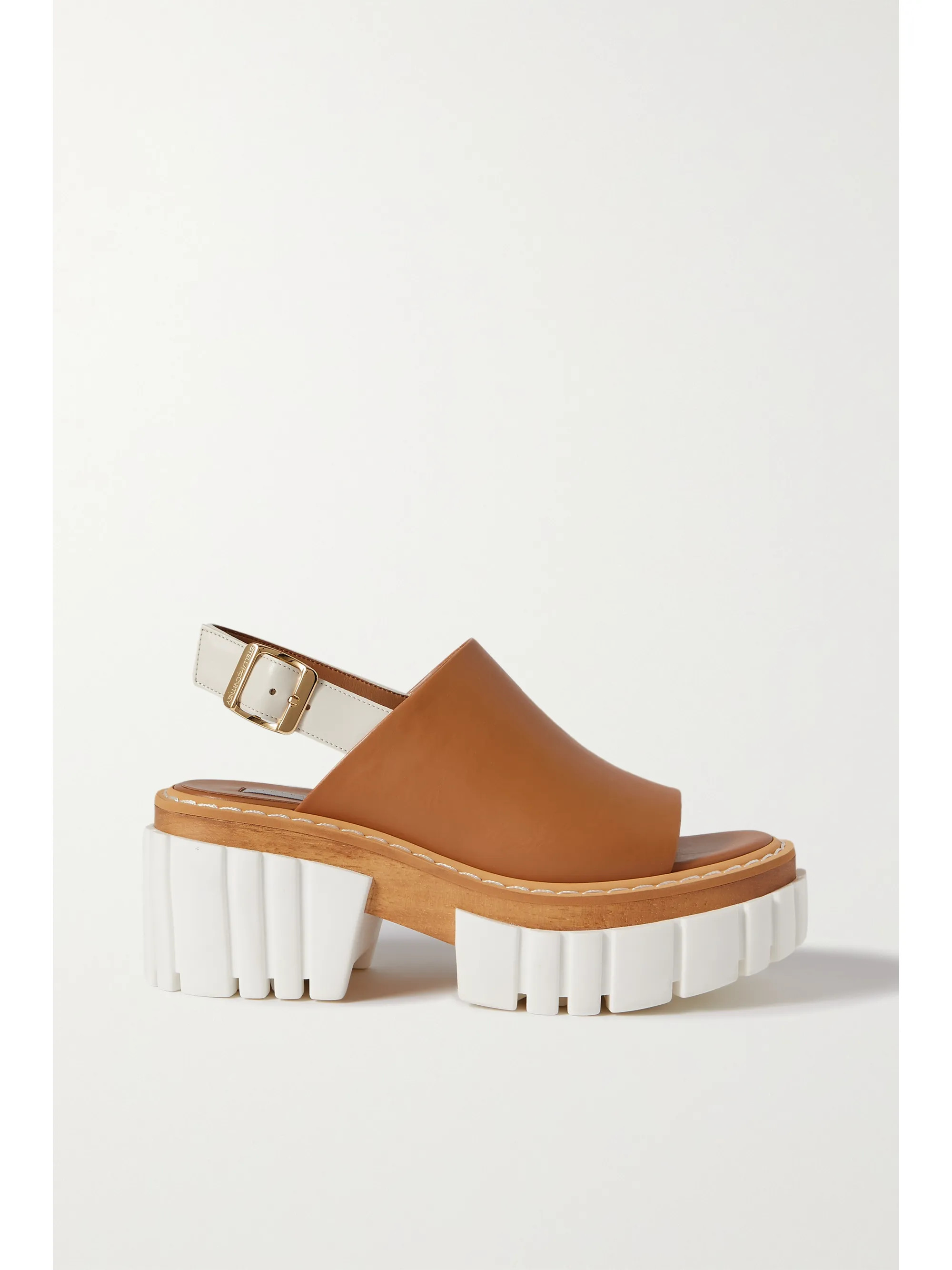 Tan Emilie vegetarian leather slingback platform sandals | Stella McCartney | NET-A-PORTER | NET-A-PORTER (US)