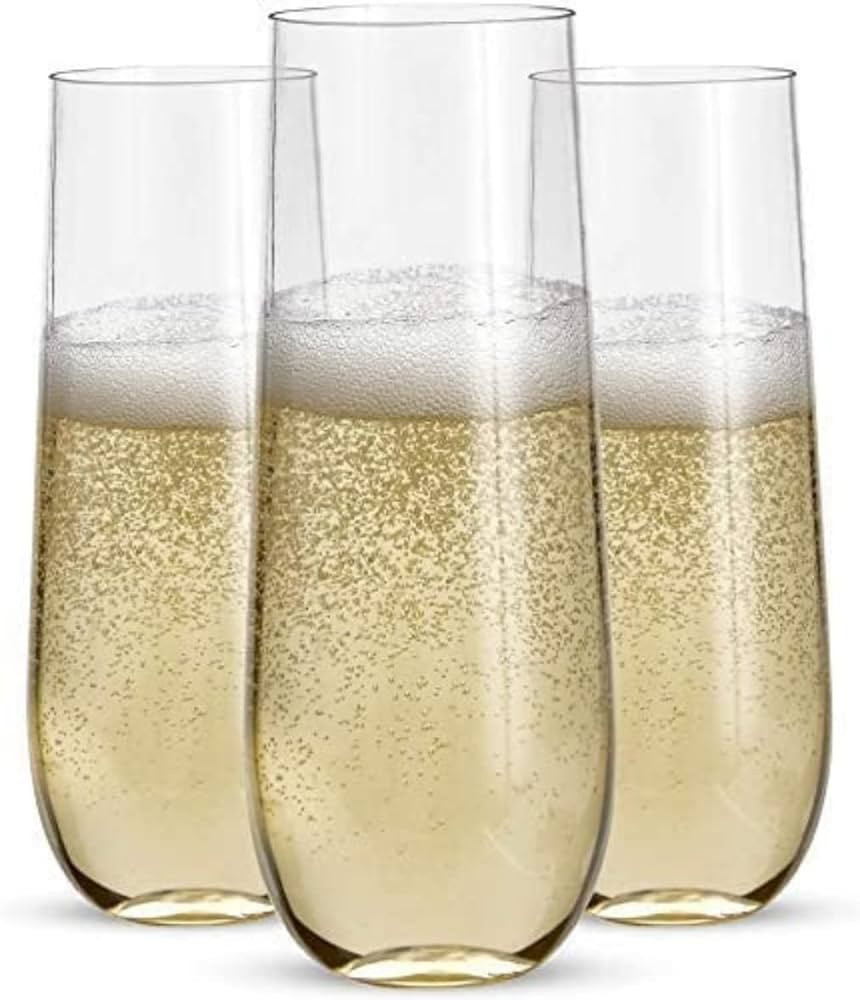 24pk Stemless Plastic Champagne Flutes - 9 Oz | Clear Plastic Wine Glasses | Shatterproof Mimosa ... | Amazon (US)