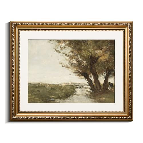 VIYYIEA Gold Framed Wall Art Canvas Print Home Decor Vintage Countryside Road Wall Pictures Aesthetic Room Decor Landscape Oil Painting Prints Wall Decor for Living Room Office Bedroom 13x16in | Amazon (US)