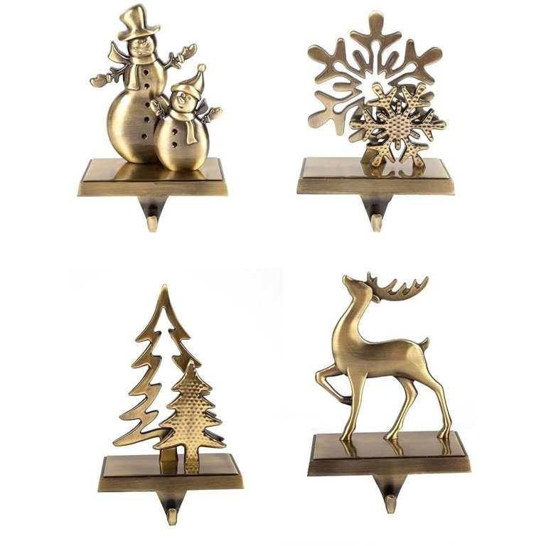 4 Pcs Stocking Holder Set Antique Bronze Color Christmas Stocking Holders For Fireplace Mantle As... | Walmart (US)