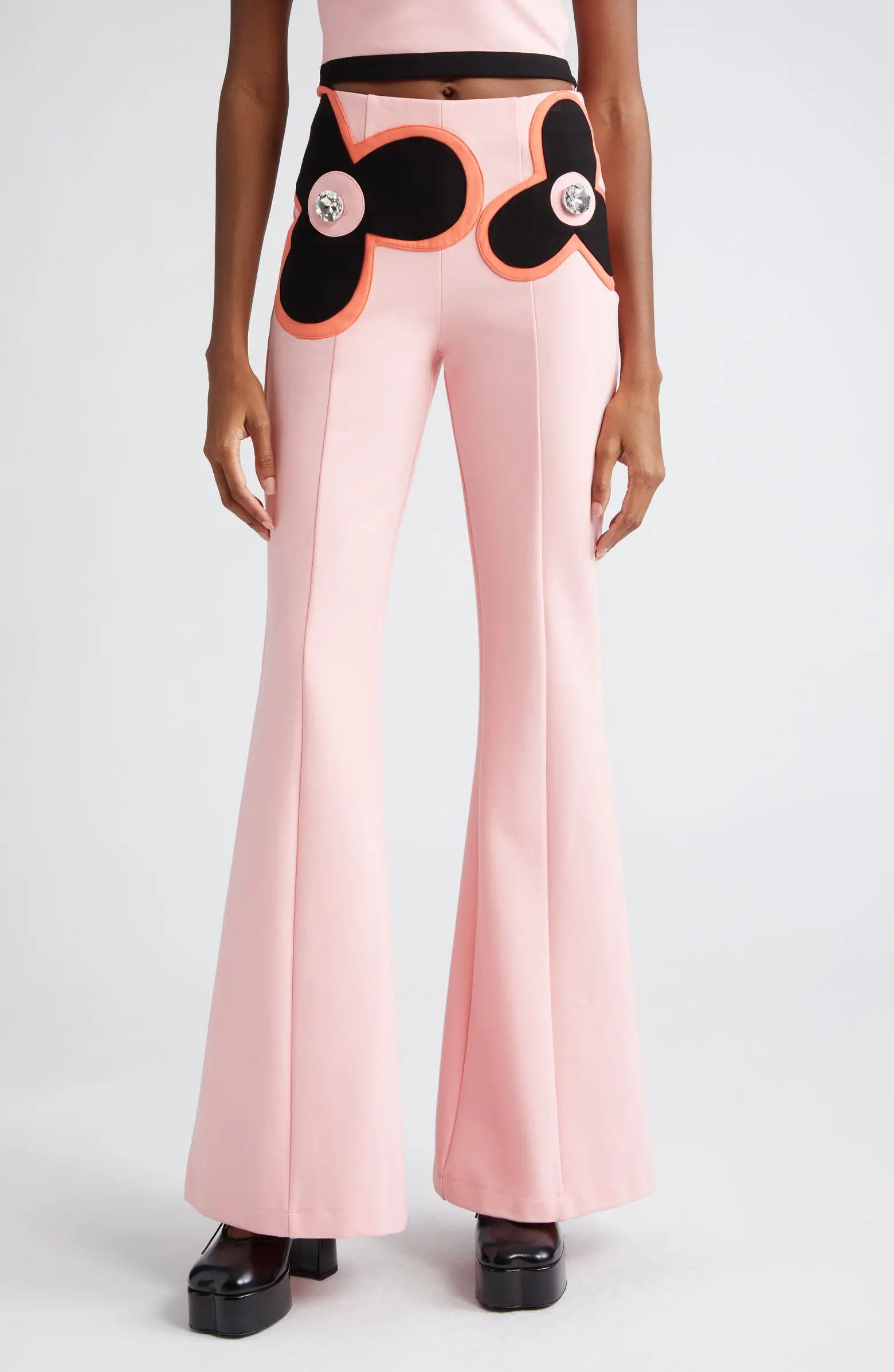 Area Colorblock Flower Pleated Flare Pants | Nordstrom | Nordstrom