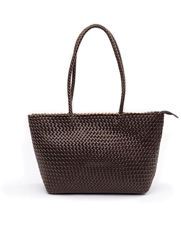 Large Leather Tote Bag for Women - Premium Quality Woven Leather Handbag with Superior Zipper Clo... | Amazon (US)