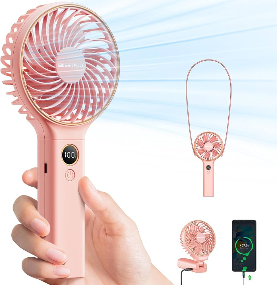 SWEETFULL Handheld Fan, Portable Fan, 5000mAh Rechargeable Battery, 6 Speed Wind, LED Display, Pe... | Amazon (US)