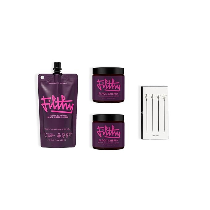 Filthy Whiskey Cocktail Kit, Includes Black Cherry Syrup, Black Cherries & 4 Stainless Steel Cock... | Amazon (US)