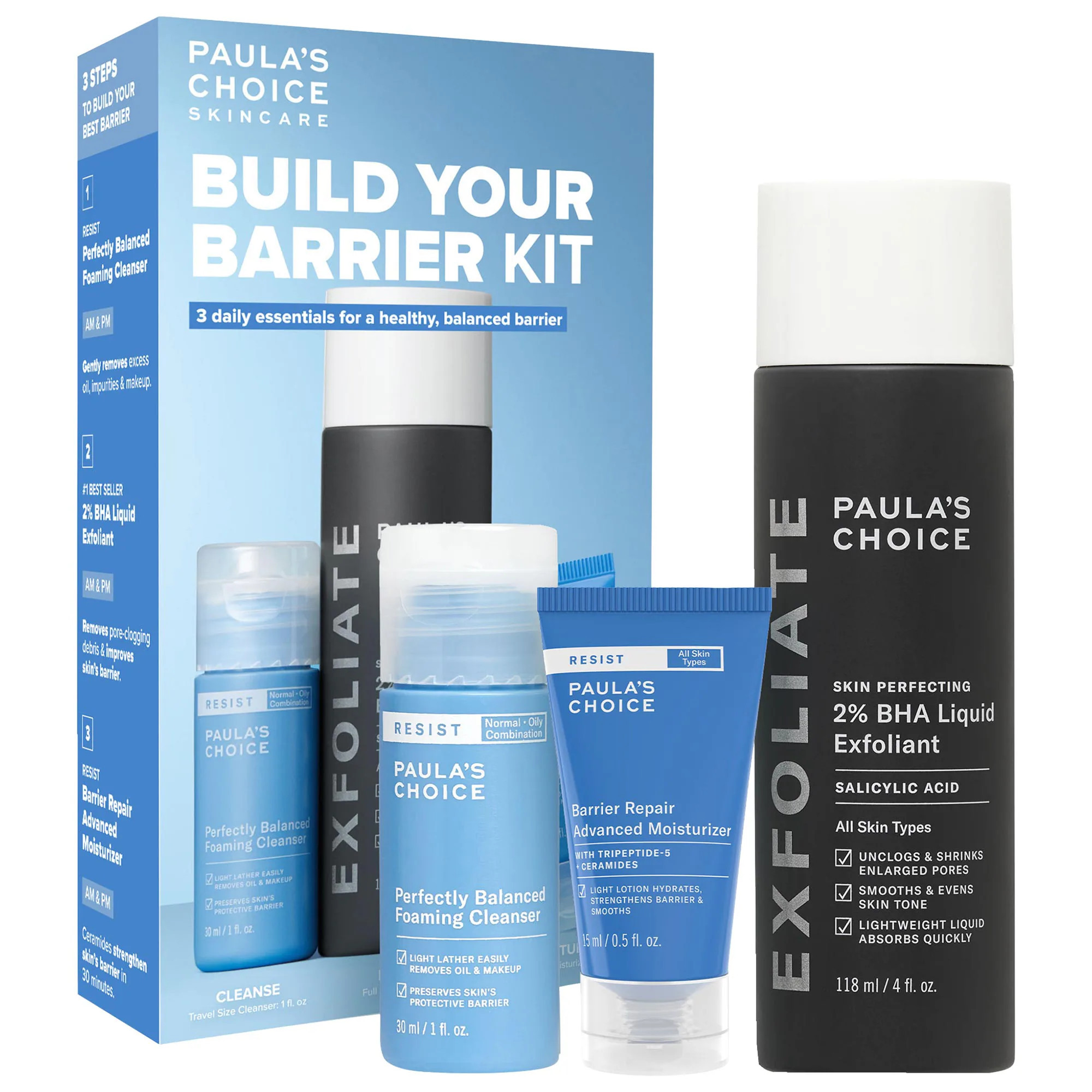 Paula's Choice Build Your Barrier Kit with 2% BHA, Foaming Cleanser, & Barrier Repair Moisturizer | Sephora (US)