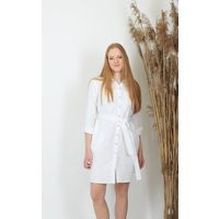 White Linen Shirt Dress. Midi Dress With Pockets & Waist Tie Belt. Semi Formal Front Pocket, Button Down Collar, 3/4 Sleeves | Etsy (US)