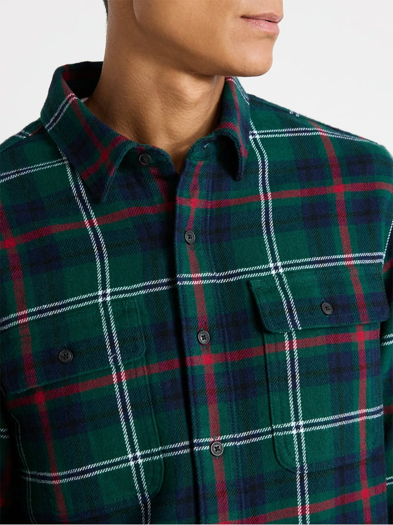 Free Assembly Men's Two Pocket Cotton Flannel Shirt with Long Sleeves, Sizes XS-3XL | Walmart (US)
