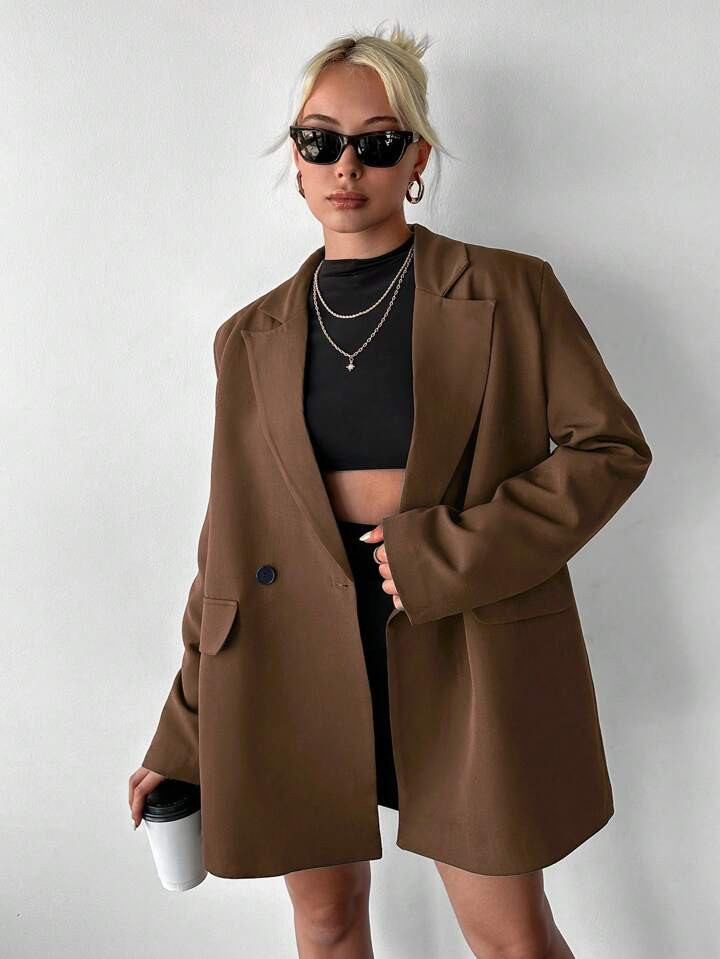 SHEIN Zweireihiger Blazer-mantel Mit Reverskragen | SHEIN