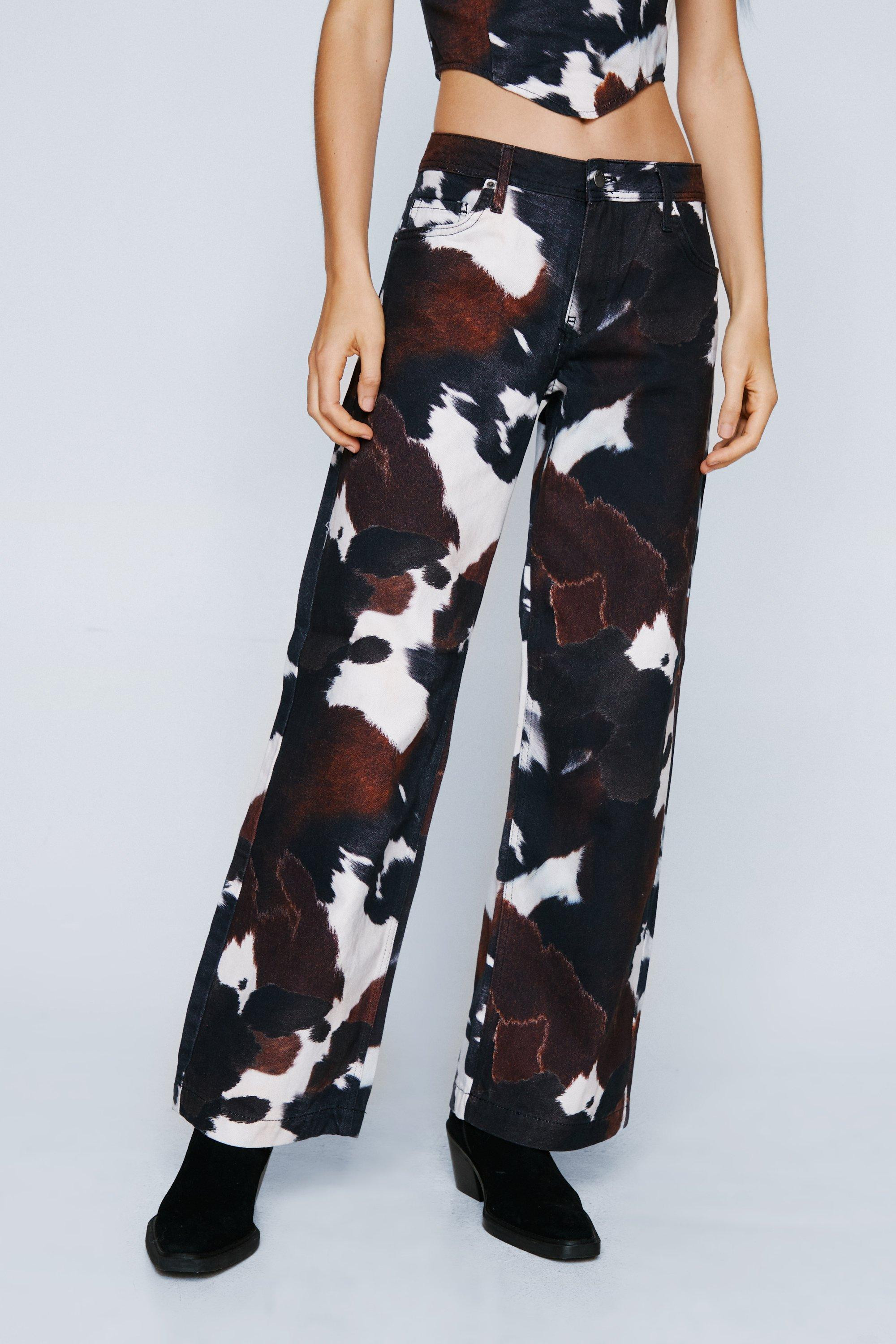 Womens Cow Print Slouchy Wide Leg Jean - Brown - 8 | Nasty Gal (US)