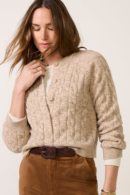 SOLSET Women's Cameron Cable Cardigan, Size XL, Heatheredlatte Taupe | Evereve