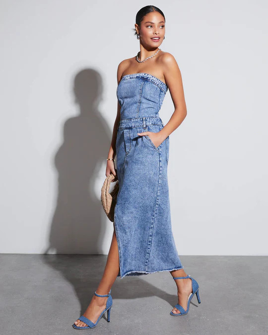 Kimmy Strapless Denim Midi Dress | VICI