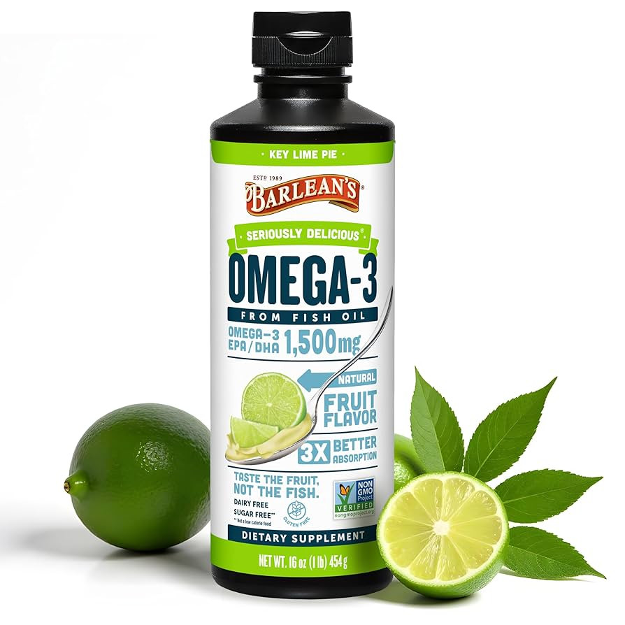 Barlean's Organic Oils Seriously Delicious Omega-3 High Potency Fish Oil, Key Lime Pie, 16 Fl Oz | Amazon (US)