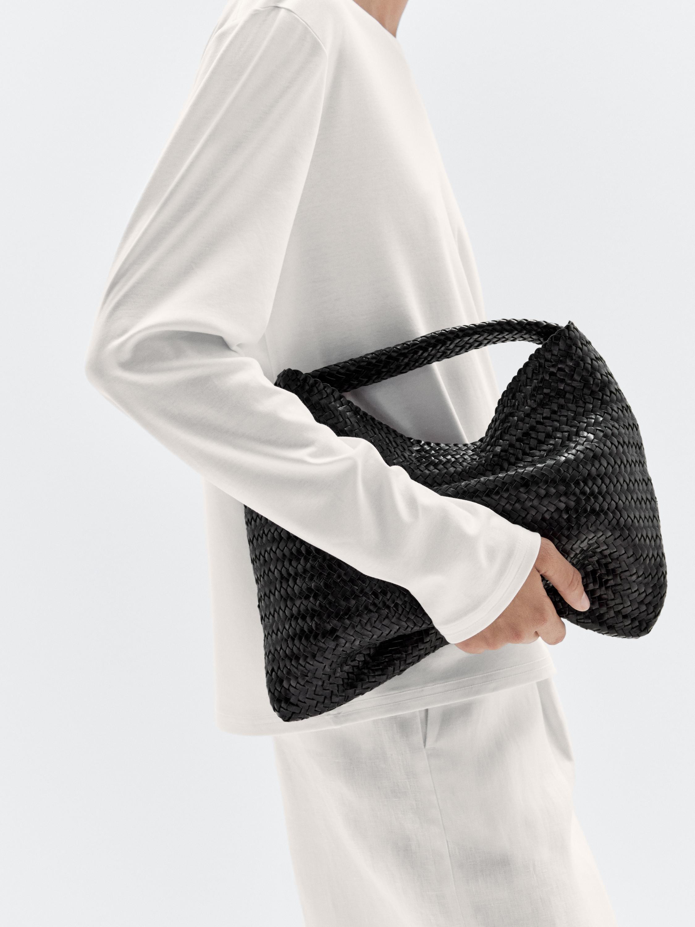 Braided nappa leather shopper bag | Massimo Dutti UK