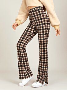 SHEIN Split Hem Tartan Flare Leg Pants
   SKU: swpants07201130083      
          (1944 Reviews)
... | SHEIN