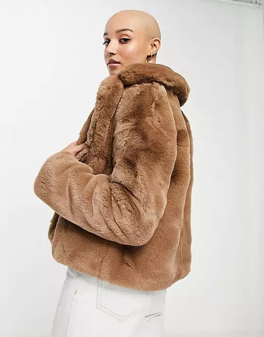 Forever New faux fur collared coat in brown | ASOS (Global)