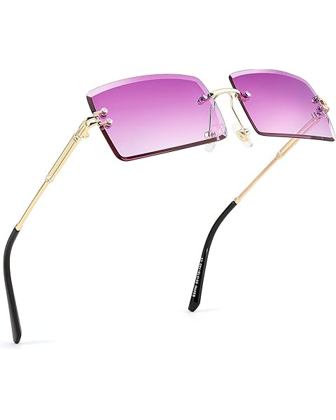 knliwkm Rimless Rectangle Y2k Sunglasses for Women Men Cute Small Clear Frameless Tinted Lens 200... | Amazon (US)