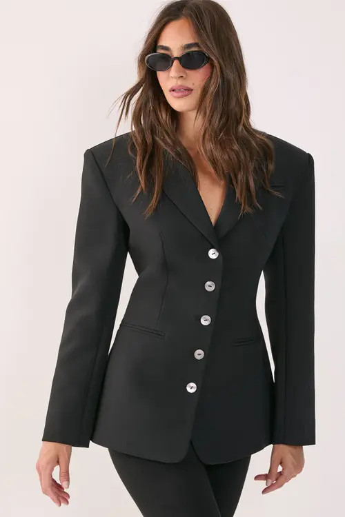 NASTY GAL Premium Cinched Waist Blazer in Black at Nordstrom, Size 10 | Nordstrom
