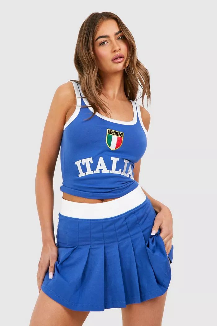 Italia Set Mini Pleated Tennis Skirt | boohoo (US & Canada)