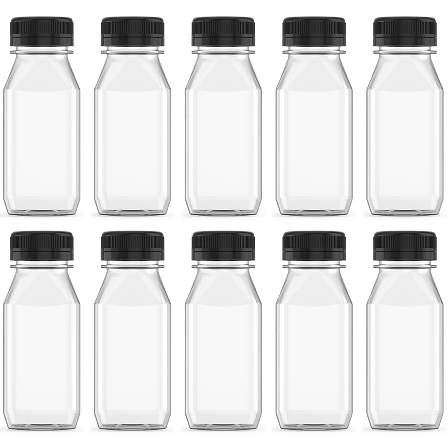 10 Pcs 4 Ounce Plastic Juice Bottle Drink Containers Juicing Bottles with Black Lids, Suitable for Juice, Smoothies, Milk and Homemade Beverages, 120 mL | Amazon (US)