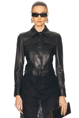 Saint Laurent Cropped Leather Jacket in Black | FWRD 