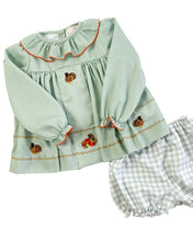 Turkey Embroidered Sage Green Bloomer Set | Smockingbird Kids
