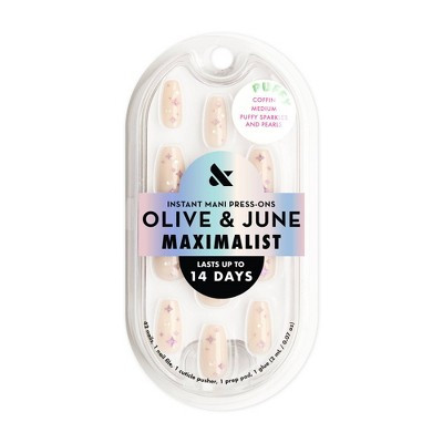 Olive & June Press-On Fake Nails - Maximalist - M Coffin - Puffy Sparkles & Pearls - 42ct | Target