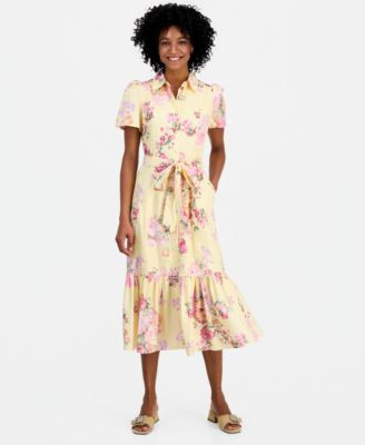 Women's Short-Sleeve Tiered Shirtdress | Macy's