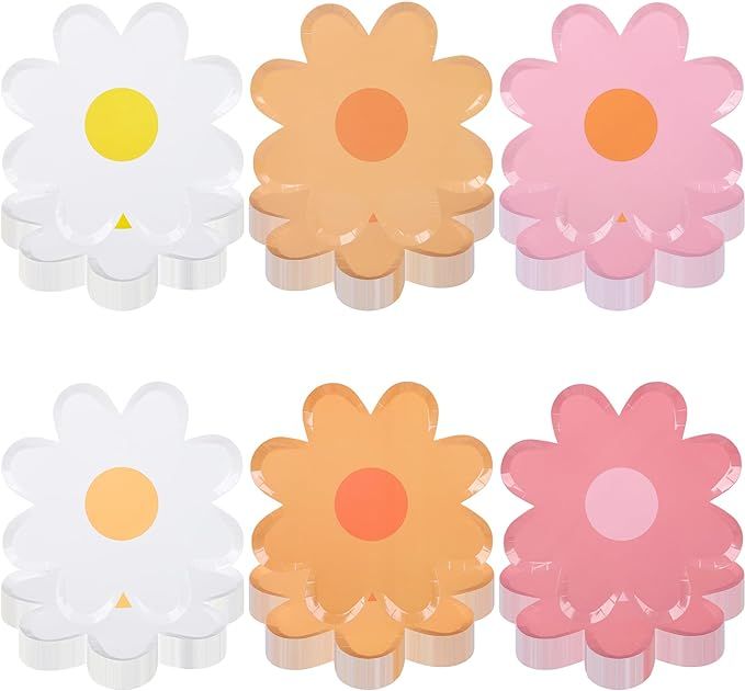 Augisteen 60 PCS Daisy Paper Plates Groovy Disposable Plates Boho Flower Shaped Dessert Plates fo... | Amazon (US)