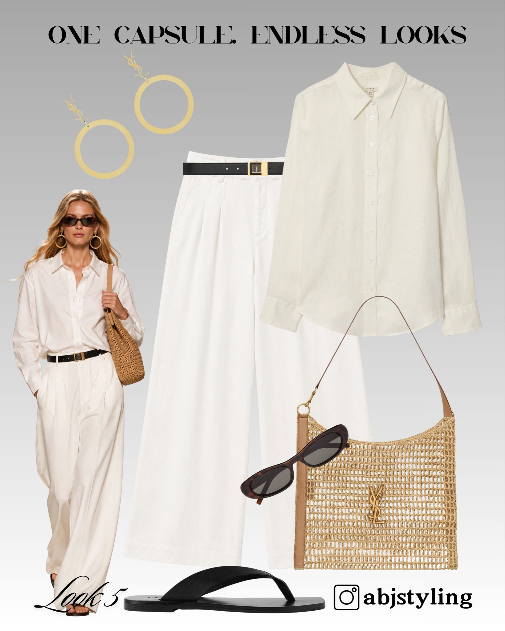 A timeless tonal outfit built around two versatile wardrobe staples. The relaxed white shirt and wide-leg trousers feel elegant without being formal, especially styled with black accessories and a natural woven bag.

#LTKuk #LTKsummer #LTKeurope