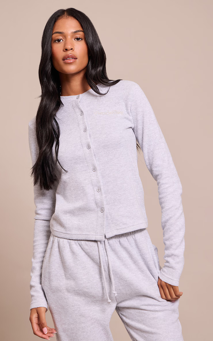 Tall Grey Embroidered Supersoft Cardigan | Tall | PrettyLittleThing US