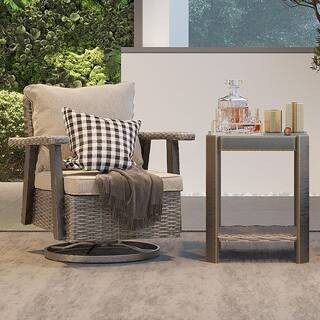 Patio Rattan Wicker Swivel Outdoor Rocking Chair with Beige Cushions and Side Table | The Home Depot