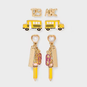 Teacher Icon Charm Stud and Drop Earring Set 3pc - Multicolor | Target