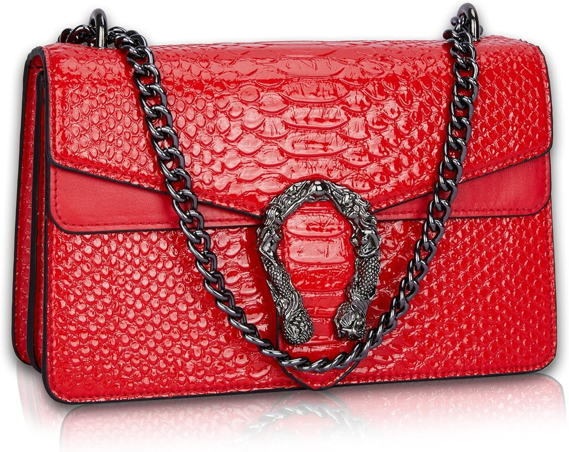 Crossbody Chain Purses for Women - Crocodile Snake Pattern Leather Shoulder Handbags Evening Clut... | Amazon (US)