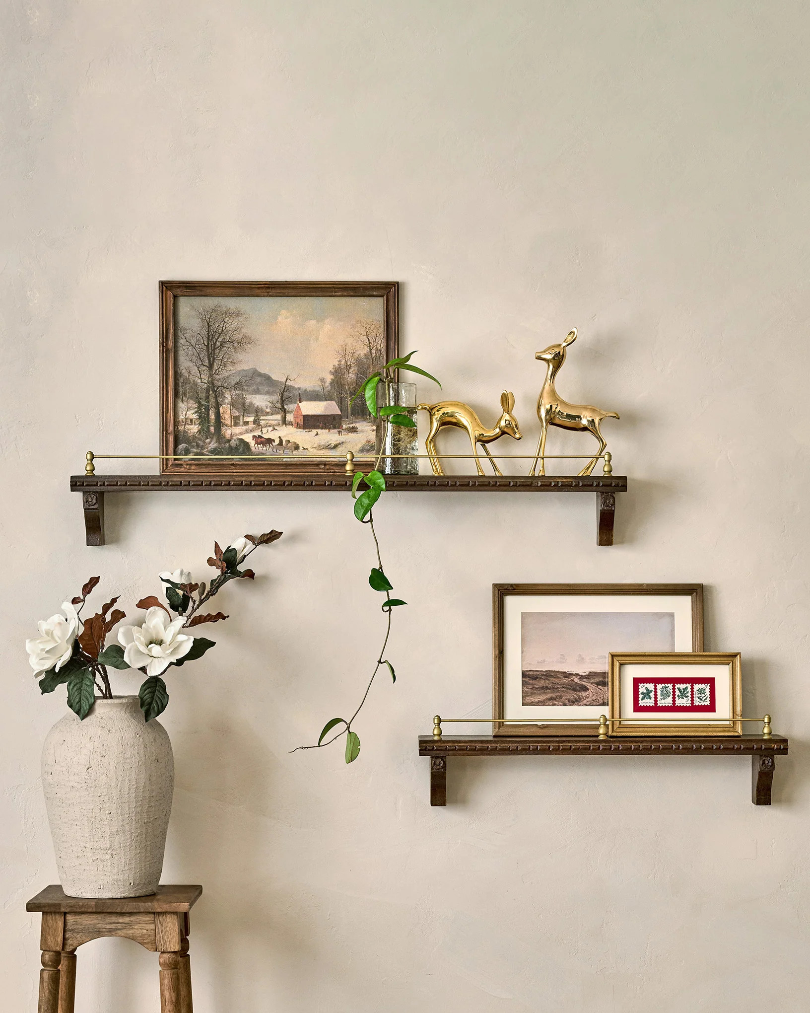 Gloria Carved Wood and Brass Picture Ledge | Magnolia