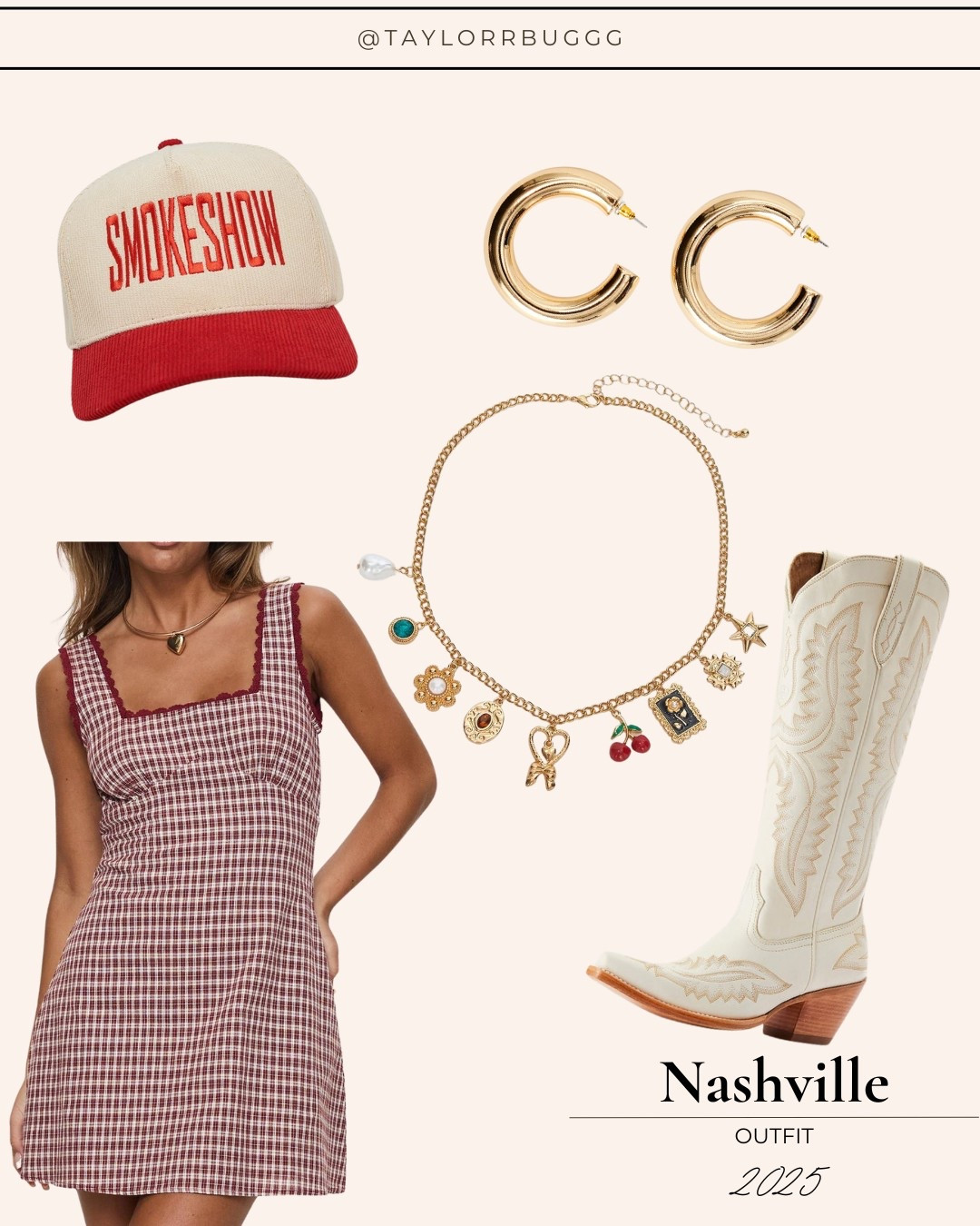 Headed to Nashville or planning your next country concert outfit? This look is a must!
Wearing the cutest gingham mini dress from Princess Polly styled with Ariat western boots—a concert essential. I added a fun charm necklace, gold hoops, and this “Smokeshow” hat from Amazon for a flirty, cowgirl vibe. Perfect for a night on Broadway or your next summer festival!

Shop my look:
#NashvilleOutfit #CountryConcertLook #PrincessPollyHaul #AriatBoots #WesternStyle #LTKConcertLook #FestivalFashion #SummerOOTD #AmazonHatFinds #CowgirlStyle #LTKSpringOutfits

#LTKShoeCrush #LTKFestival #LTKStyleTip