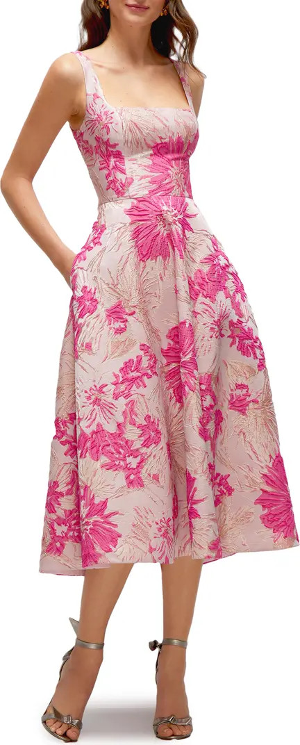 Floral Jacquard Sleeveless Fit & Flare Midi Dress | Nordstrom