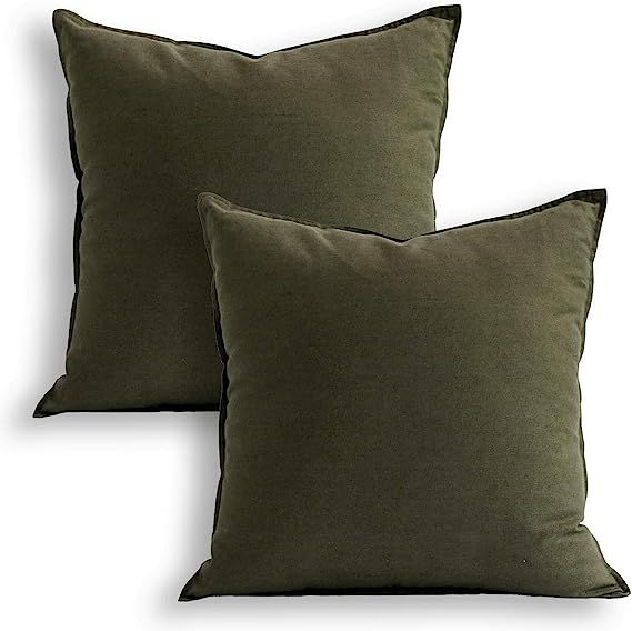 Jeanerlor 18"x18" Solid Cotton Linen Decoration Green Throw Pillow Case with Zipper Cushion Case ... | Amazon (US)