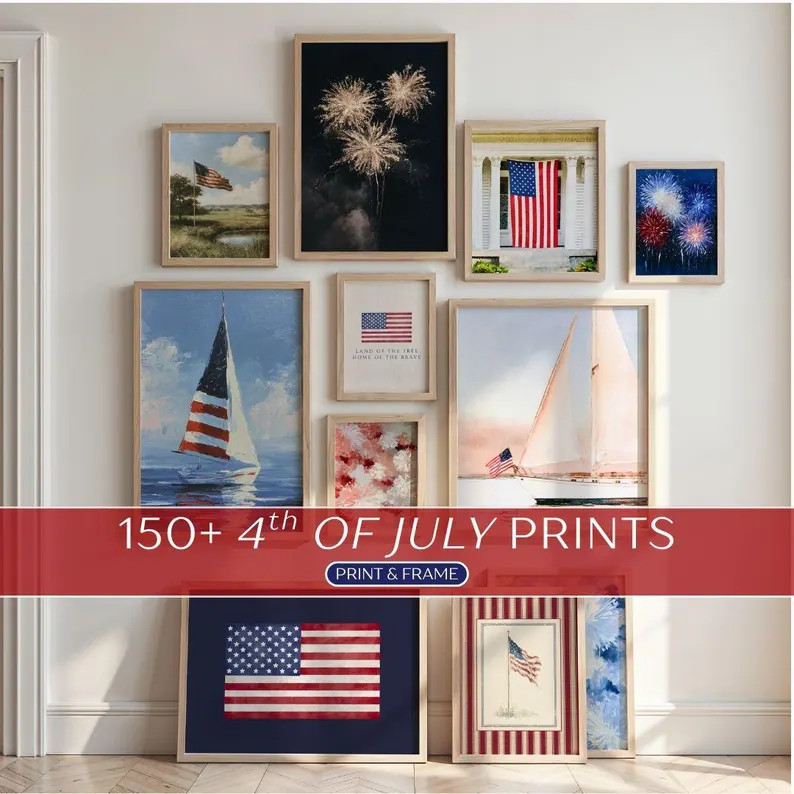 4th of July Gallery Wall Set - Independence Day Prints, Coastal Americana Patriotic Summer Art - ... | Etsy (Global)