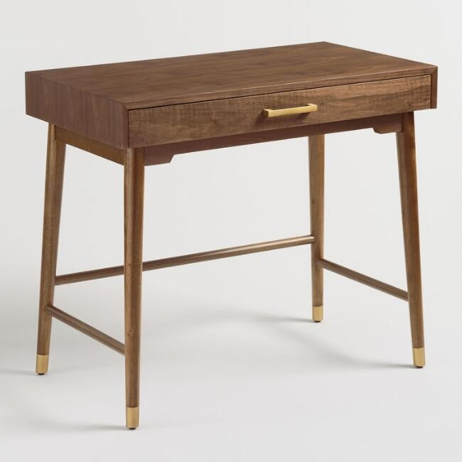 Brown and Gold Walnut Zola Desk | World Market