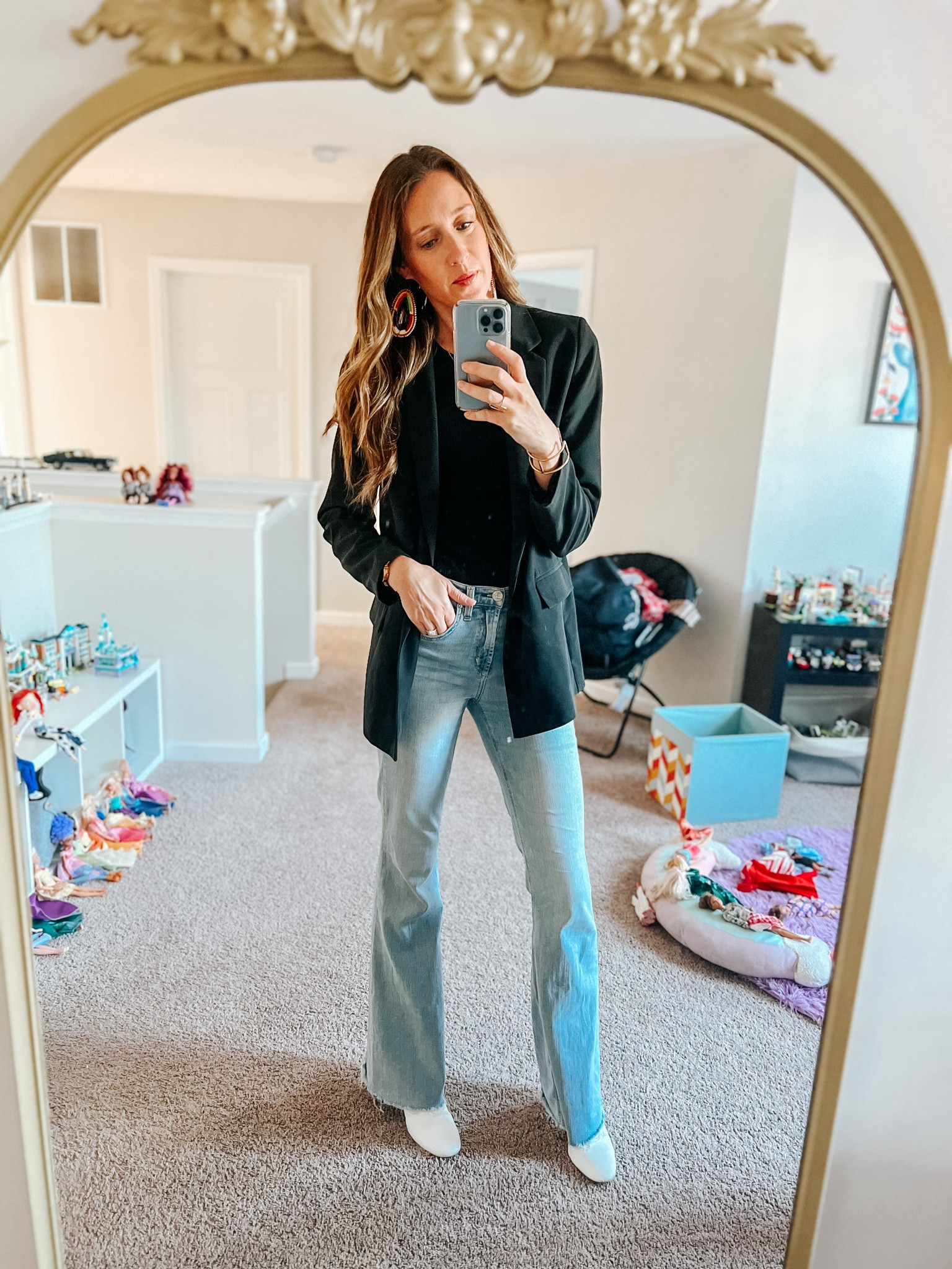 Comfy, chic church outfit. Tall jeans, long black blazer, perfect high neck tank.

#LTKstyletip #LTKover40 #LTKworkwear