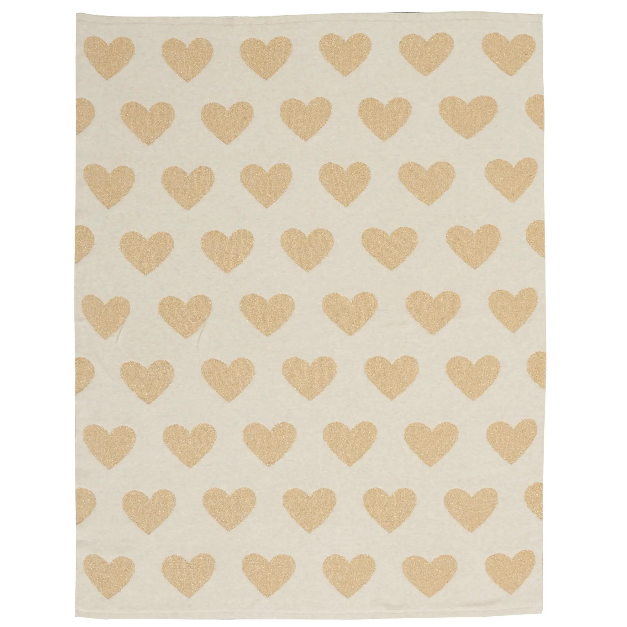 Mina Victory Plush Lines Metallic Hearts Gold Throw Blanket | Homethreads