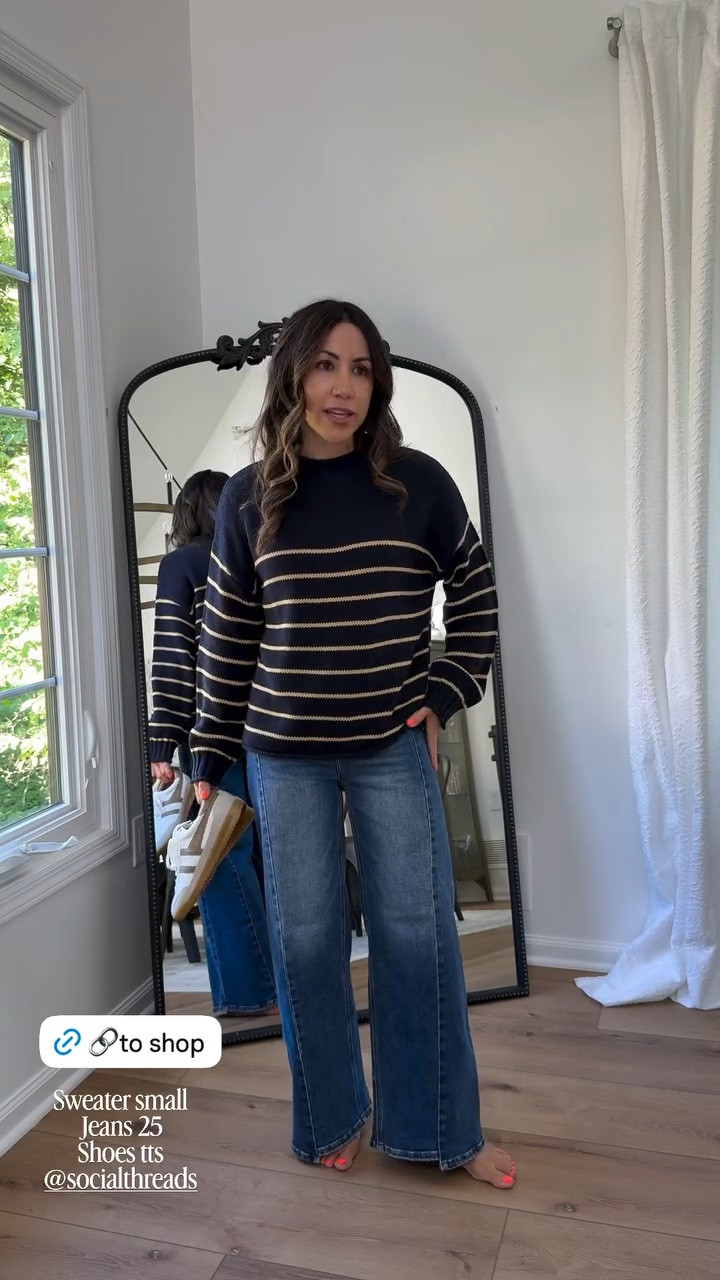 Small sweater. Wide leg jeans, 25. Sneakers TTS.

#LTKOver40 #LTKPetite