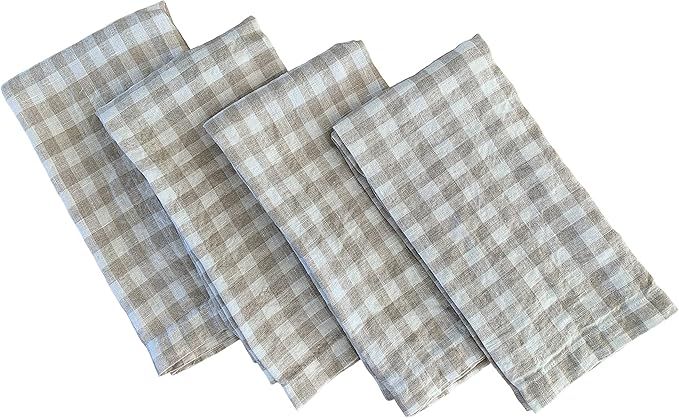 Linen Napkins – 100% French Flax – Stonewashed Pure Linen Cloth Napkins – Mitered Corners ... | Amazon (US)