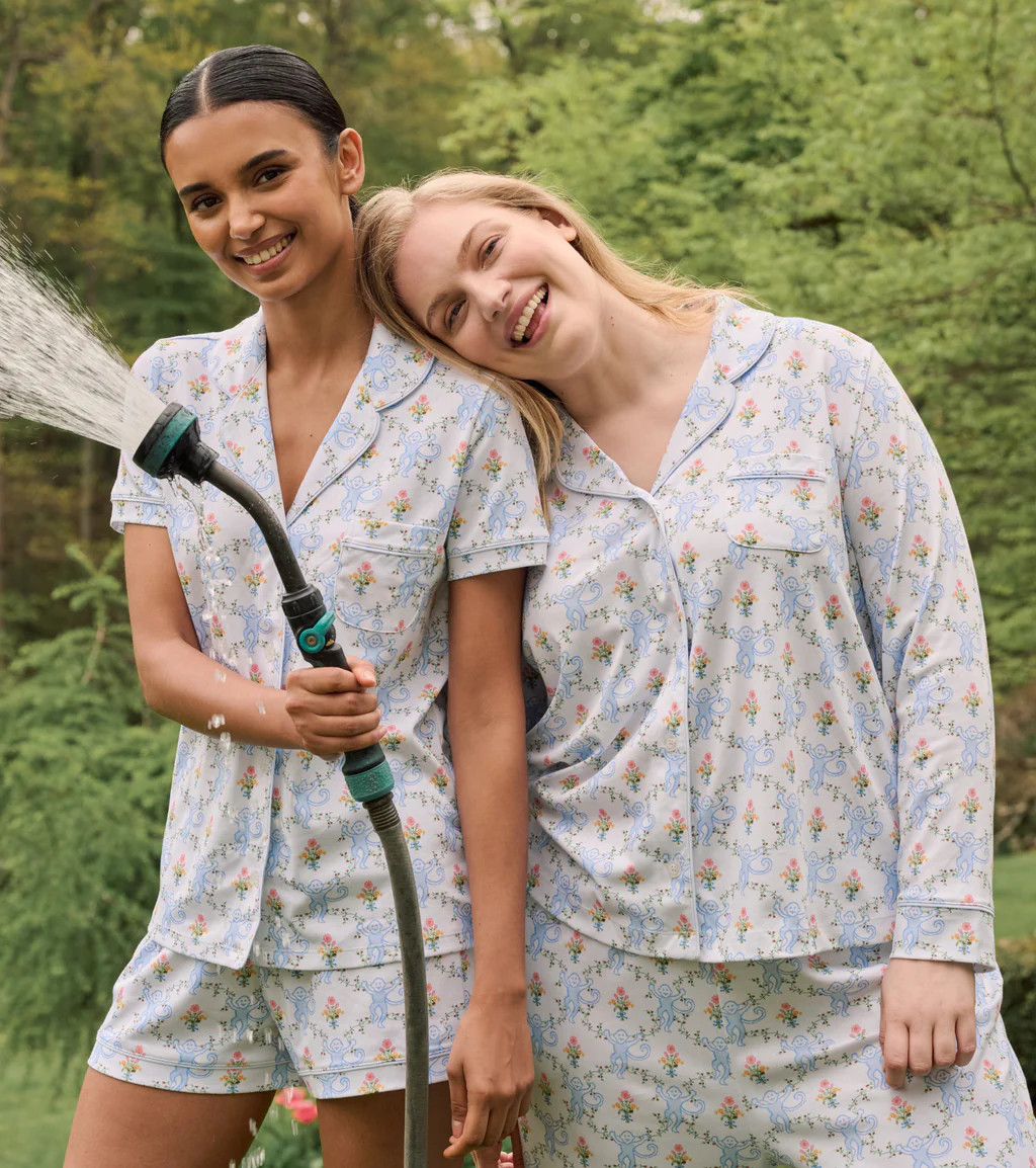 Roller Rabbit x Hill House Polo Pajamas - Blue Floral Monkey Trellis | Hill House Home US