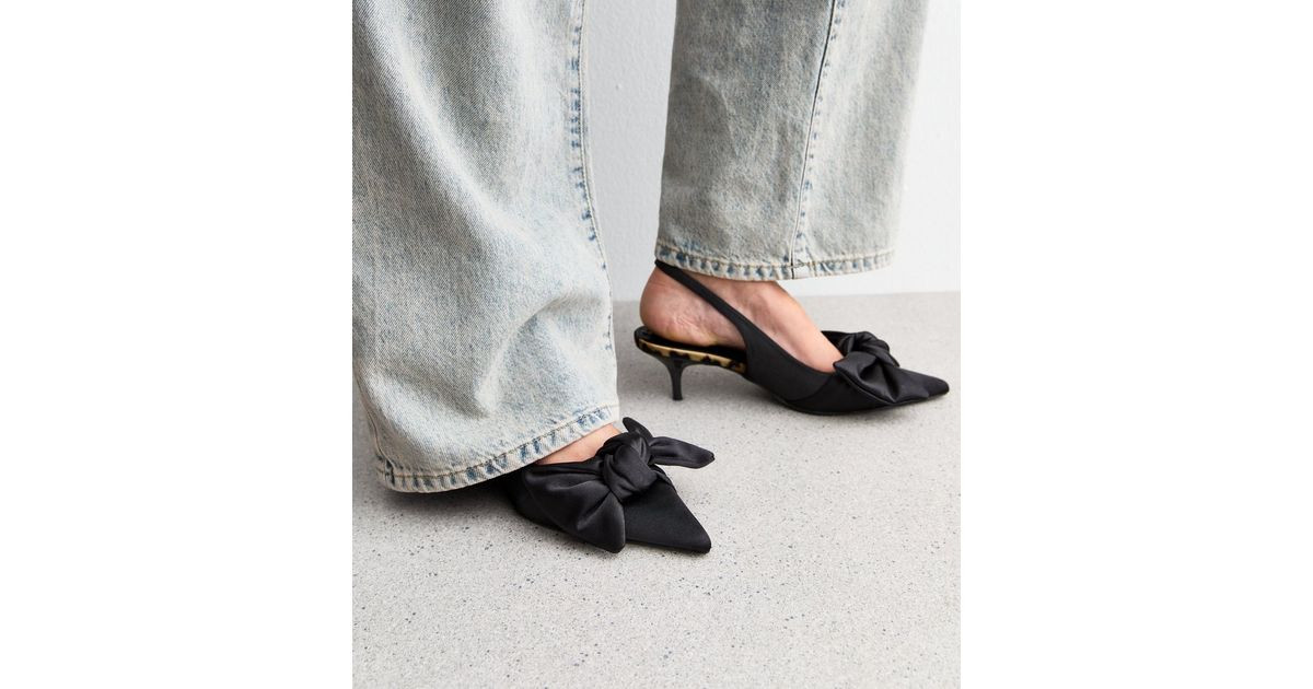 Public Desire Black Bow Satin Kitten Heel Court Shoes | New Look | New Look (UK)