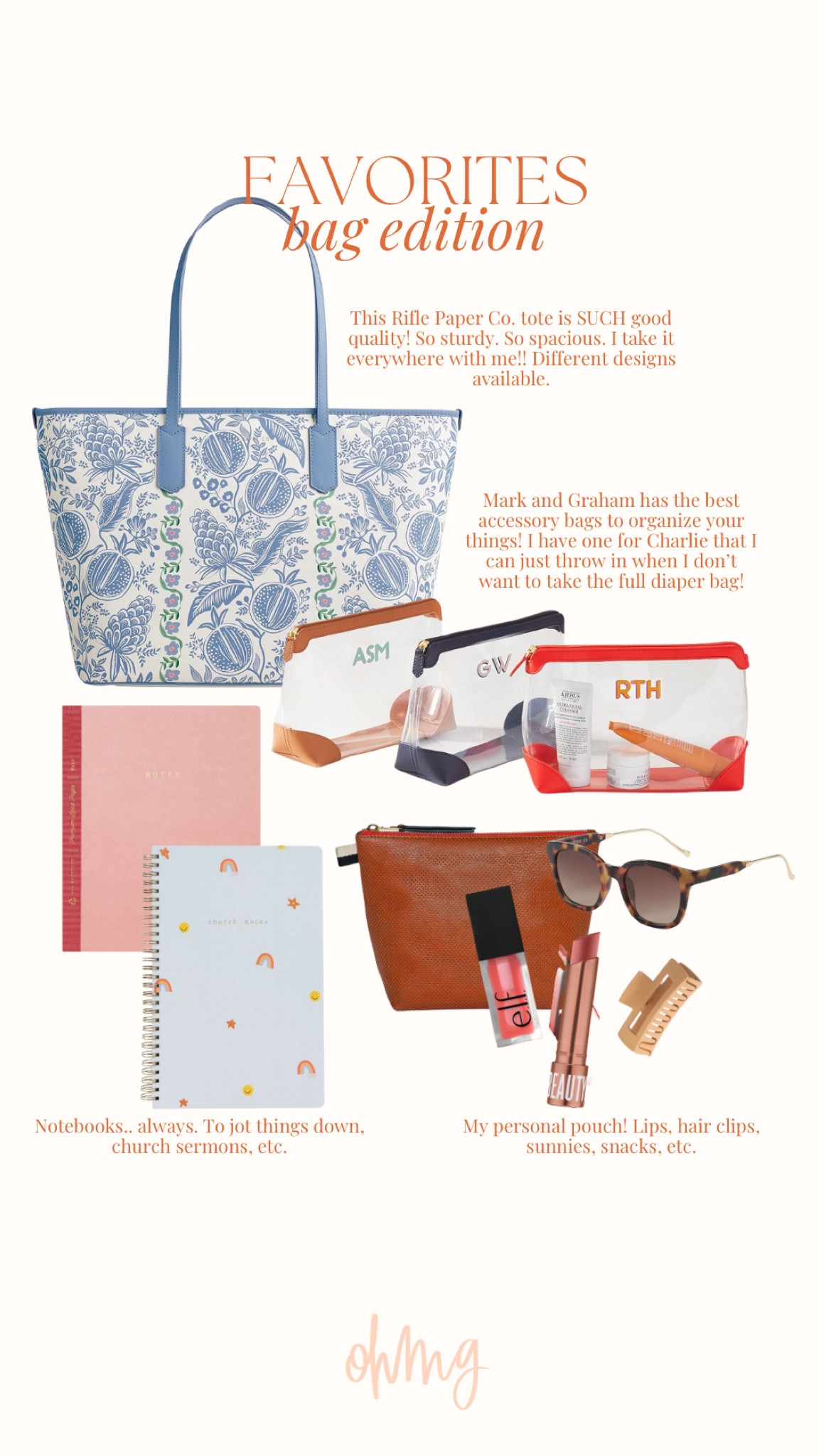 This Rifle Paper Co tote is INCREDIBLE. It’s sturdy, durable, and can easily wipe off any spill. And the Mark and Graham pouches were a Christmas gift this year and it’s one of my favorite gifts by far!! Perfect for a little diaper bag necessities. 