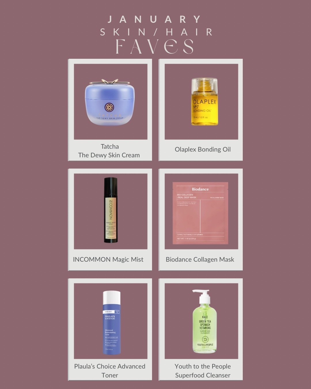 Here are some January haircare and skincare faves that you absolutely need to try 🤍

#myfaves #skincare #haircare #collagen #mask #toner #hairoil #olaplex #toner #tatcha #biodance

#LTKgrwm #LTKBeauty #LTKselfcare
