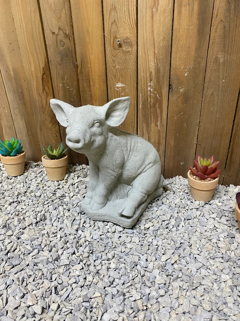 12lbs pig concrete statue indoor/ outdoor home and garden decor, free shipping made in the USA | Etsy (US)