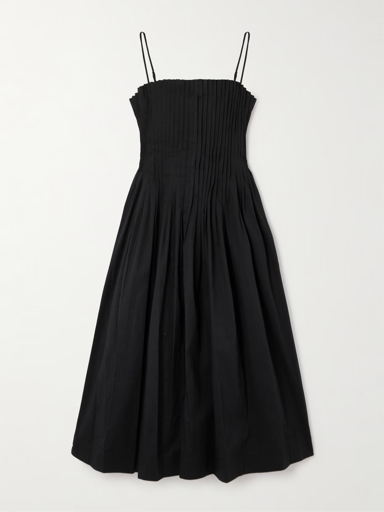 STAUD - Bella Pleated Cotton-blend Poplin Midi Dress - Black | NET-A-PORTER (US)