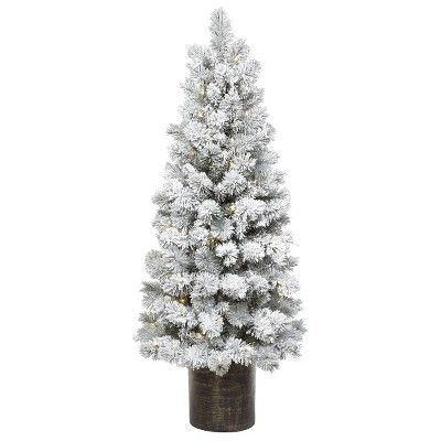 5ft Pre-lit Artificial Christmas Tree Potted Flocked Slim Virginia Pine Clear Lights - Wondershop... | Target
